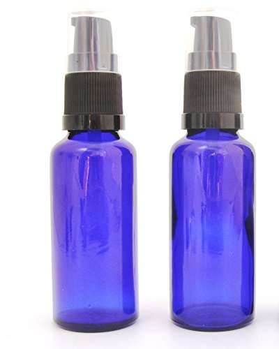 2 x 30ml Blue Glass Aromatherapy Bottle with BLACK treatment pump/lotion pump. Top quality empty brown amber glass bottle suitable for Aromatherapy, Art, Crafts, First Aid, Travel Size Bottle for Beauty Gels, Serums and Lotions