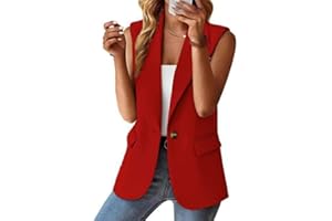 KYUERWK Chaleco De Mujer De Vestir,Blazer Sin Mangas para Mujer, Estilo Vintage, con Solapa con Muescas, Largo, para Oficina, con Forro Completo, Chaqueta De Un Botón con Bolsillos, Talla Grande.