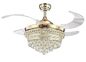 Hans Lighting Ceiling Fan Chandelier with Remote, Designer Light with Retractable Fan, Gold