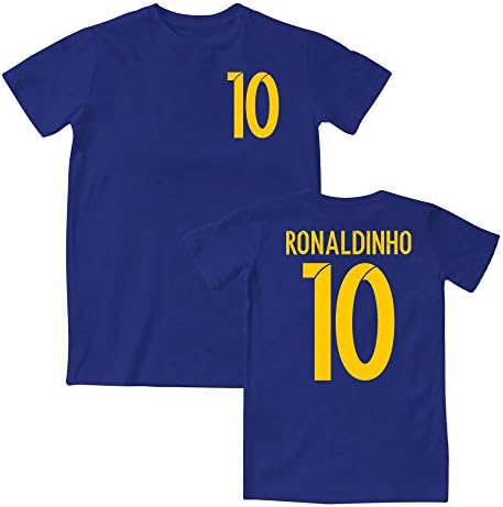 Ronaldinho 10 Barcelona Style Kids T-Shirt 15/16 (Navy/Yellow) - XLB (12-13yrs)