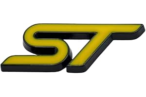 AUTOZOCO Emblema Adhesivo ST Line Volante, Emblema ST Line Volante, Insignia ST Line Volante, Insignia ST Line, Apto para Volante, Compatible con Ford, Metal, 3 cm Ancho x 1.2 cm Alto, Amarillo