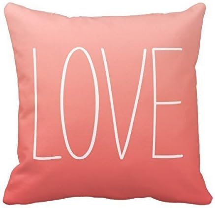 DECORLUTION Coral Pink Ombré Love Pillow Decorative Throw Pillowcase Cushion Case 18 X 18