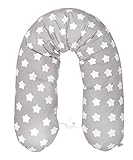 EMI&SAM Stillkissen 170cm Bezug Füllung FillBall EPS Lagerungkissen Stillkissenbezug ((EPS inkl. Bezug) 11. Sterne Weiß/Grau)