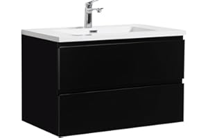 BADPLAATS B.V. Badezimmer Badmöbel Set Angela 80cm - Matt Schwarz - Unterschrank Schrank Waschbecken Waschtisch