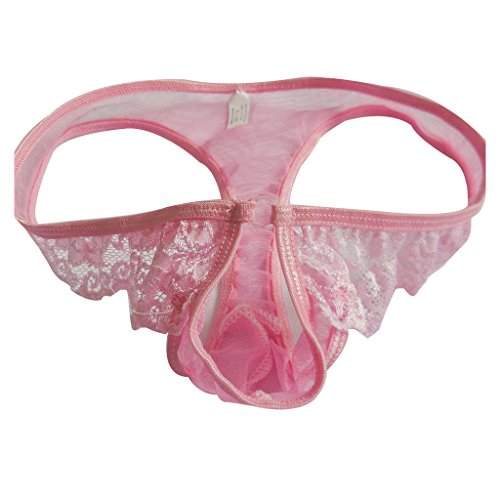 Sexy Uomo Vedere Attraverso Biancheria Intimo Di Pizzo Cavo Mini Brifes Rosa