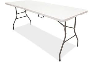 YOEVU - Mesa Plegable de Plástico | Diseño Tipo Maleta con Asa | Resistente y Portátil | Capacidad para 8 Personas | Ideal para Interiores y Exteriores | Blanco, Plástico (240CM)