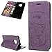 Produktbild Flip Handy Schutzhülle für Huawei Mate 20 Pro, Stoßfest Weich PU Leder Damen Herren Karten Magnet Stand Brieftasche Klappetui (Hellviolett), Prägung mit Katze und Fisch Muster