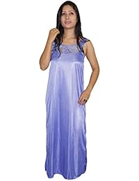 Indiatrendzs Women Maxi Night Gown Satin Purple 2pc Set Nightwear Nighty With Robe