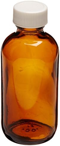 JG Finneran 9A-171-3 Amber Borosilicate Glass Precleaned and Certified Boston Round Bottle with White Polypropylene Closure and PTFE Lined, 20-400mm Cap Size, 60mL Capacity (Pack of 24)