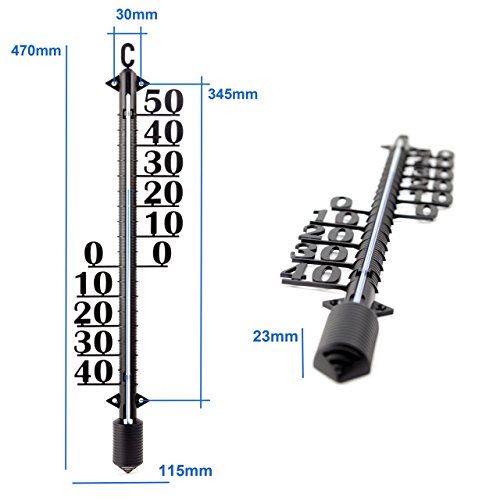 2 Stück Set mit 47 und 18 cm Außen – Garten – Haus – Wand Analog Kunststoff Thermometer schwarz und weiß . Gartenthermometer Deutsche Herstellung - 5