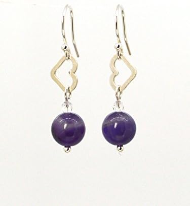 4LG (Live Love Laugh be Lucky) Natural Amethyst Silver Heart Earrings Birthstone of February Yoga Third Eye Chakra Circle of Love Positive Mindset