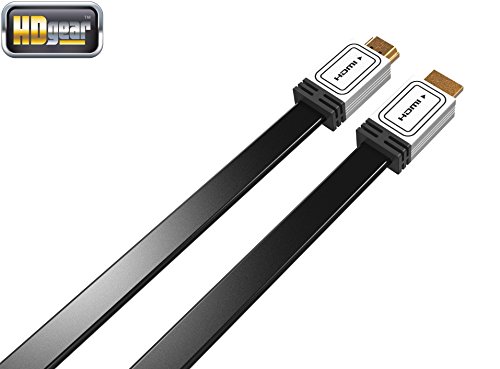 HDGear HK0003-HF High End HDMI Kabel High Speed Flachkabel Metall-Stecker vergoldete Steckkontakte schwarz/silber 1,5m - 2
