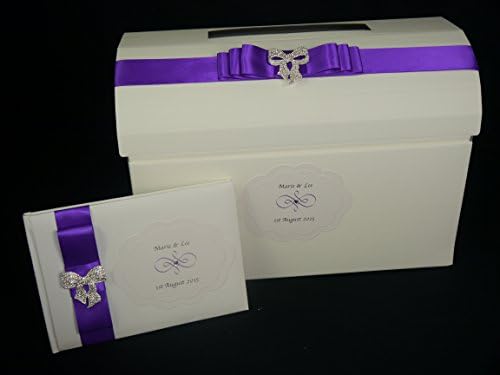 WEDDING, ANNIVERSARY, BIRTHDAY, POST BOX WITH MATCHING GUEST BOOK, ANY COLOUR RIBBON WITH DIAMONTE BOW