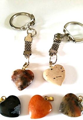 mixed lucky dip agate hearts design Keyring, key chain, silver chain keyring with lever action