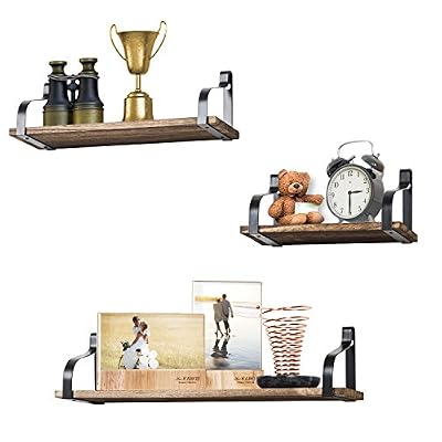 Love-KANKEI® Etagères Murales Lot de 3 Etagères Flottantes En Bois et Fer Charge Maximal 20 Kg Pour Salon Chambre Bureau Salle de Bains ou Cuisine