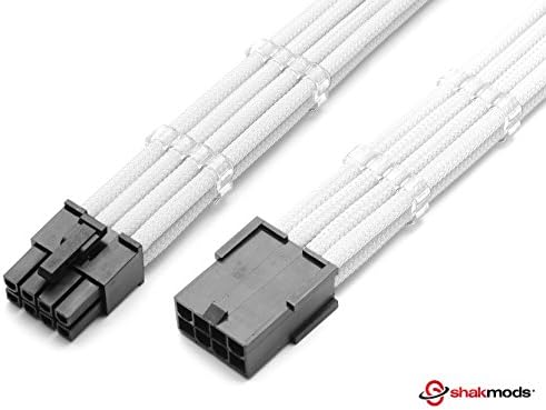 Shakmods 4+4 Pin ATX CPU Motherboard Sleeved Extension Cable 30cm + 2 Cable Combs (White)