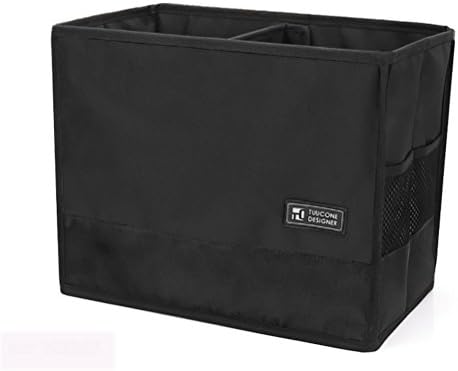 RIRI Collapsible Auto Trunk Organizer For Van, SUV, Car, Truck - Durable Faux Leather Cargo Storage Box with Lid , black