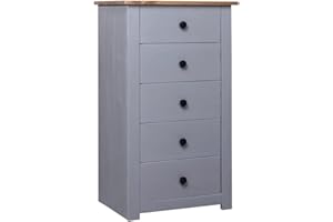 vidaXL Panama-Kiefer Sideboard 5 Schubladen Anrichte Kommode Schrank Beistellschrank Schubladenkommode Mehrzweckschrank Grau 46x40x89cm