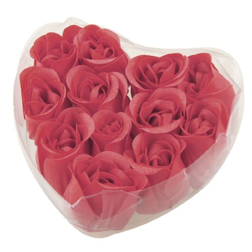 TOOGOO(R) 12 Stueck rote wohlriechende Rosen Knospe Blumenblatt Seifen Hochzeit Bevorzugung + Herz-Form Kasten