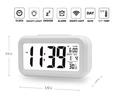 LED Digitaler Wecker VPOWER® Großer Display, Schlummertaste, Datumsanzeige, Temperatur und Sensor Licht Weiß - 2