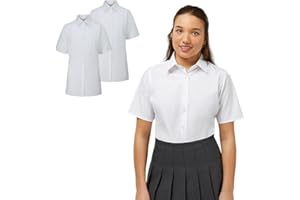 Trutex Basics 2 Pack Girls Short Sleeve School Shirts (3-16+ Years). Regular Fit Girls School Blouses, White Shirts for Girls, Easy Iron Girls White School Shirts - Genuine School Uniform