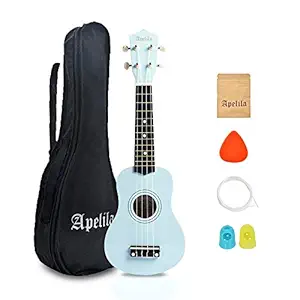 Apelila 21 inch Soprano Ukulele Acoustic Mini Guitar Musical Instrument with Bag, Pick, Strings, for Beginner, Kid, Starter, Amateur (Light Blue)