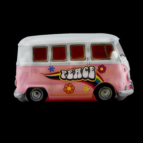 Hippie Peace VW Bus Shaped Retro Pink &amp; White Table Night Lamp with LED Lights - Battery Powered