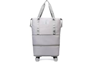 viriech Borsa da viaggio pieghevole con grande capacità, espandibile a mano con ruote rimovibili, borsa Weekender da viaggio con scomparto bagnato per sport, fitness e viaggi, grigio., L