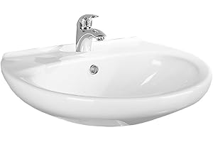 aquaSu® 55 cm Waschbecken Aveiro, Waschtisch mit Überlauf und Hahnloch, Hänge-Waschbecken Made in EU, Waschtisch wandhängend, 55 x 46 cm, Sanitärkeramik weiß, 550109