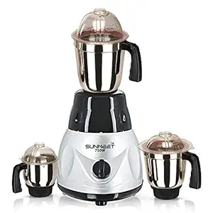 Sunmeet 750 watts Mixer Grinder with 3 Jars Color BlackSilver (Chutney Jar, Medium Jar, Large Jar) MAR20-12 Make in India (ISI Certified) 100% Copper