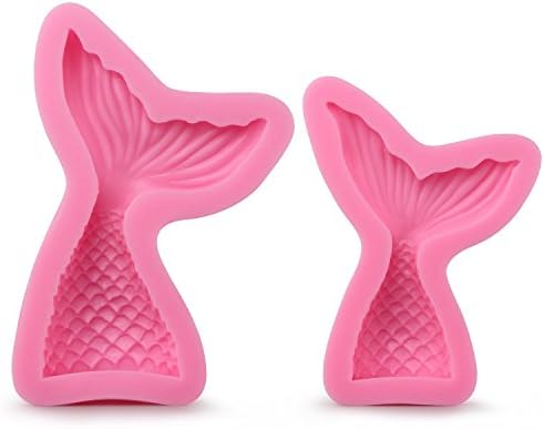 2 Pack of Mermaid Tail Mould Silicone Jello Sugar Chocolate Fondant Moulds for the decoration of the Cake Bakery Rubber Bakery Tools Kitchen Tray Tool Small + Large Pink