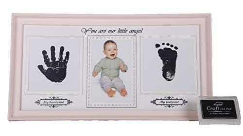 Avighna New Born Baby Girl Photo Frame for Capturing Hand and Foot Prints of The Baby. (Pink)