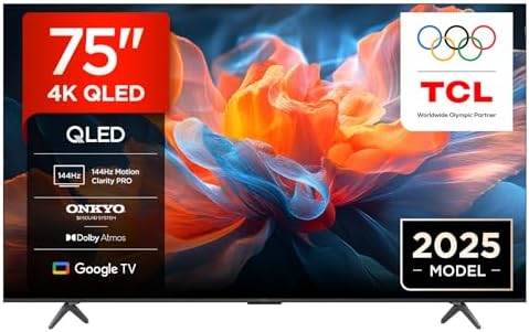 TCL 75T8C TV QLED 4K HDR Ultra HD da 75", QLED TV con tecnologia Google TV (Dolby Vision e Atmos, Motion Clarity Pro a 144 Hz, FreeSync, audio Onkyo 2.1, compatibile con Google Assistant)