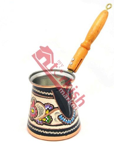 Decorated Copper Turkish Coffee Pot - Xlarge