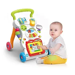 NIYANETAIL Learning Music Walker Trolley Multifunctional Music Cartoon Musical Developmental Educational Toy Gifts for Toddlers Boys Girls Kids for Age 6 Months (Multicolor)