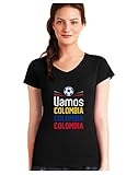 Super rápido envío! Green Turtle T-Shirts Camiseta de Cuello V para Mujer - Apoyemos a la Selección Colombia en el Mundial! Medium Negro