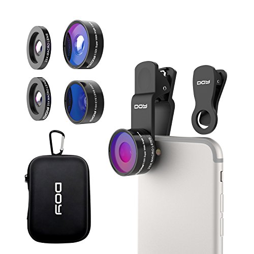 Fisheye-Lens-DOY-4-in-1-Clip-On-Lens-Kits-205-Degree-Fisheye-Lens-032X-Wide-Angle-Lens-225X-Macro-Lens-for-iPhone-766s-Plus5SE-LG-HTC-Huawei-Samsung-and-Most-Smartphones-Black