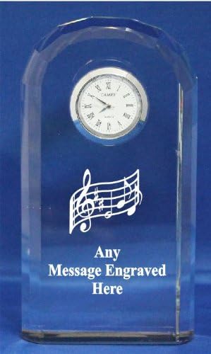 ENGRAVED PERSONALISED MUSIC SC216 CRYSTAL GLASS CLOCK RAINBOW CUT IN SILK LINED GIFT BOX