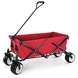 Maße: - Gesamtmaß: L: 168 x B: 49 x H: 50 cm - Laderaum: L: 84 x B: 45 x H: 26 cm - Zusammengefaltet: L: 21 x B: 51 x H: 76 cm - Zugstange: L: 76 cm - Reifendurchmesser: 18 cm - Reifenbreite: 10 cm - - Gesamtgewicht: ca. 10 Kg - Zuladung bis max. 80 Kg