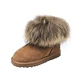  Shenduo Damen Winterstiefel Leder Boots Kurzschaft Schlupfstiefel mit Fell D9251 Chestnut 39