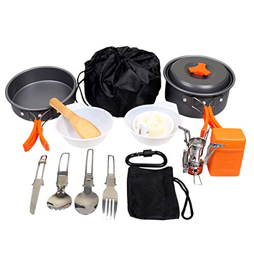 Goetland 12 PCS Ustensiles de Cuisine de Camping Set de Cuisson Antiadhésive Aluminium Anodisé Casseroles Pliantes Pique-Nique BBQ Randonnée