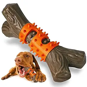 Tough Dog Toys Aggressive Chew Toys for Large Dogs, RANTOJOY Durable Dog Chew Toys for Medium Large Breed, Nylon Rubber Dog Teething Stick Toys Puppy Chewers Dogs Birthday Gift (Orange)