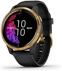 Garmin Venu, GPS Smartwatch with Bright Touchscreen Display, Features Music, Body Energy Monitoring, Animated Workouts, Pulse Ox Sensor and More, Black /Gold (No-Cost EMI Available)