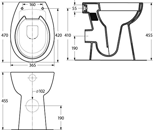 Stand-WC-Set +7 cm | Spülrandlos | Erhöhtes WC | Inklusive WC-Sitz | Für Senioren und große Menschen | Tiefspüler | Abgang waagerecht | Weiß | Spülrandlose Toilette | Spülrandloses WC | Stand-WC | Einfache Reinigung - 3