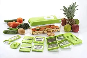 Bience Plastic Fruit & Vegetable Chopper 12 in 1, Green and White