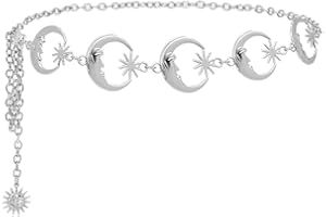 Liitata Moon Waist Chain Fashion Moon Belts Metal Link Body Chain for Jeans Dress Sweater Coat - Silver