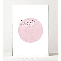 Kunstdruck / Poster CIEL ROSÉ -ungerahmt- Vögel, Schwarm, Kreis, geometrisch, skandinavisch, minimalistisch, abstrakt, Planet