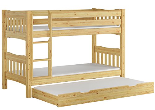 Letto castello 90x200 con assi di legno, 3 materassi e ...