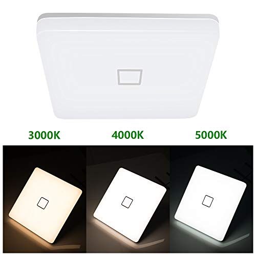 Öuesen 24W Carré Plafonnier élégant moderne dimmable LED plafond lampe LED Lampe salle de bains lampe LED imperméable à l'eau IP44 [Classe énergétique A+] [Classe énergétique A++]