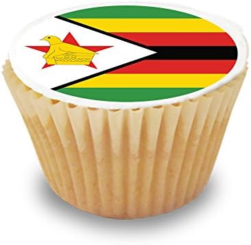 48 x Zimbabwe / Zimbabwean Flag Cupcake Toppers - Pre-Cut Round Cupcake Topper Premium Quality Icing Sheet